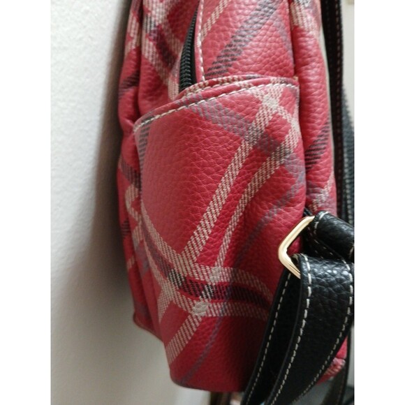 Stone & Co. Mini Plaid Backpack Red Plaid Black Straps Gold Inside main image 11